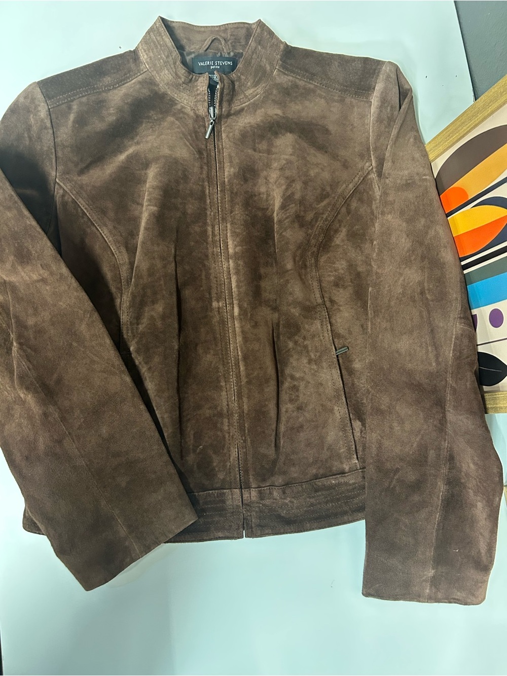 Valerie Steven’s chocolate brown suede jacket size PM